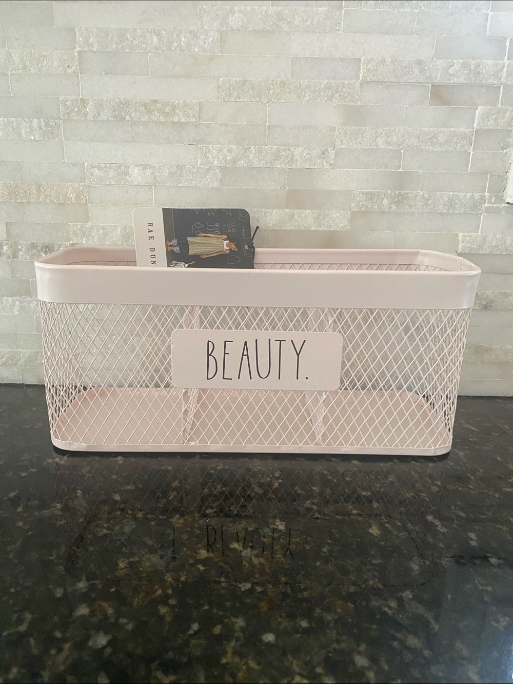 Rae Dunn Light Pink Metal 'BEAUTY' Cosmetic Organizer Basket
